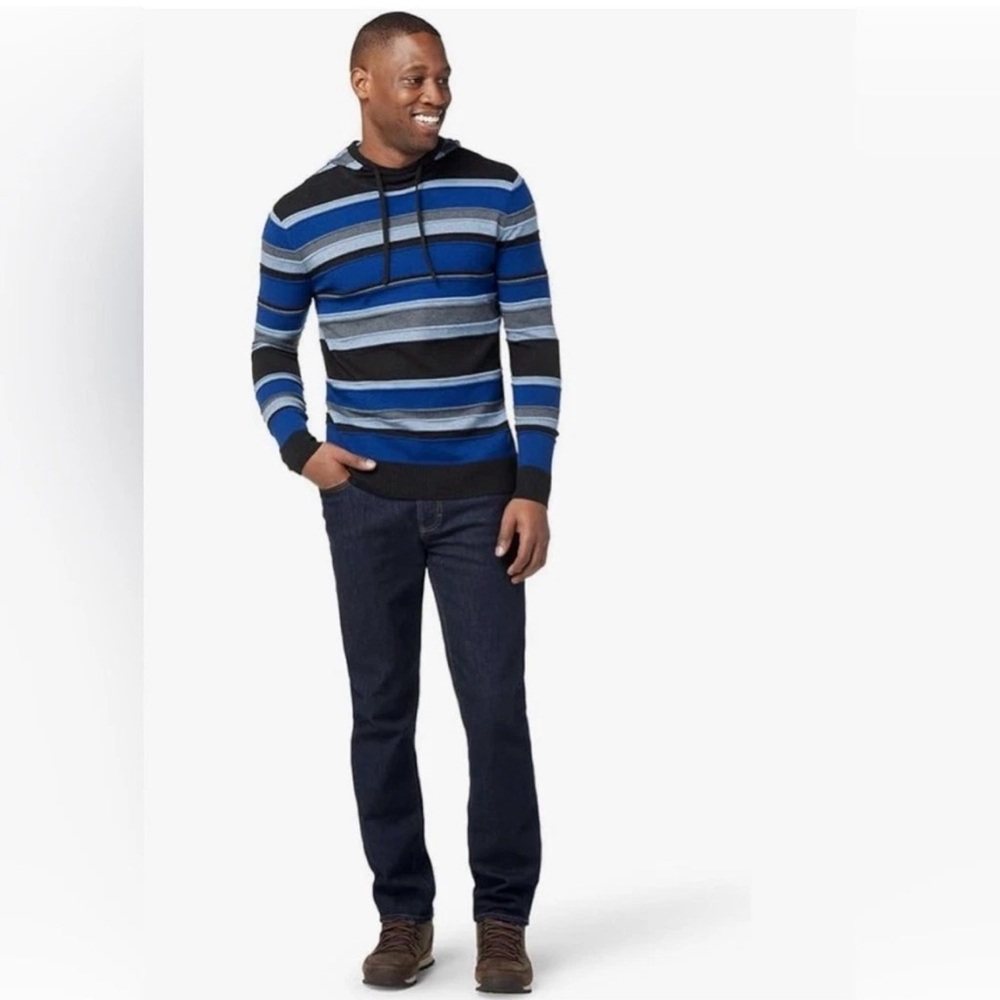 Smartwool Sparwood Pattern Hoodie Blue Horizon Heather Stripe Men's Small - Picture 8 of 8